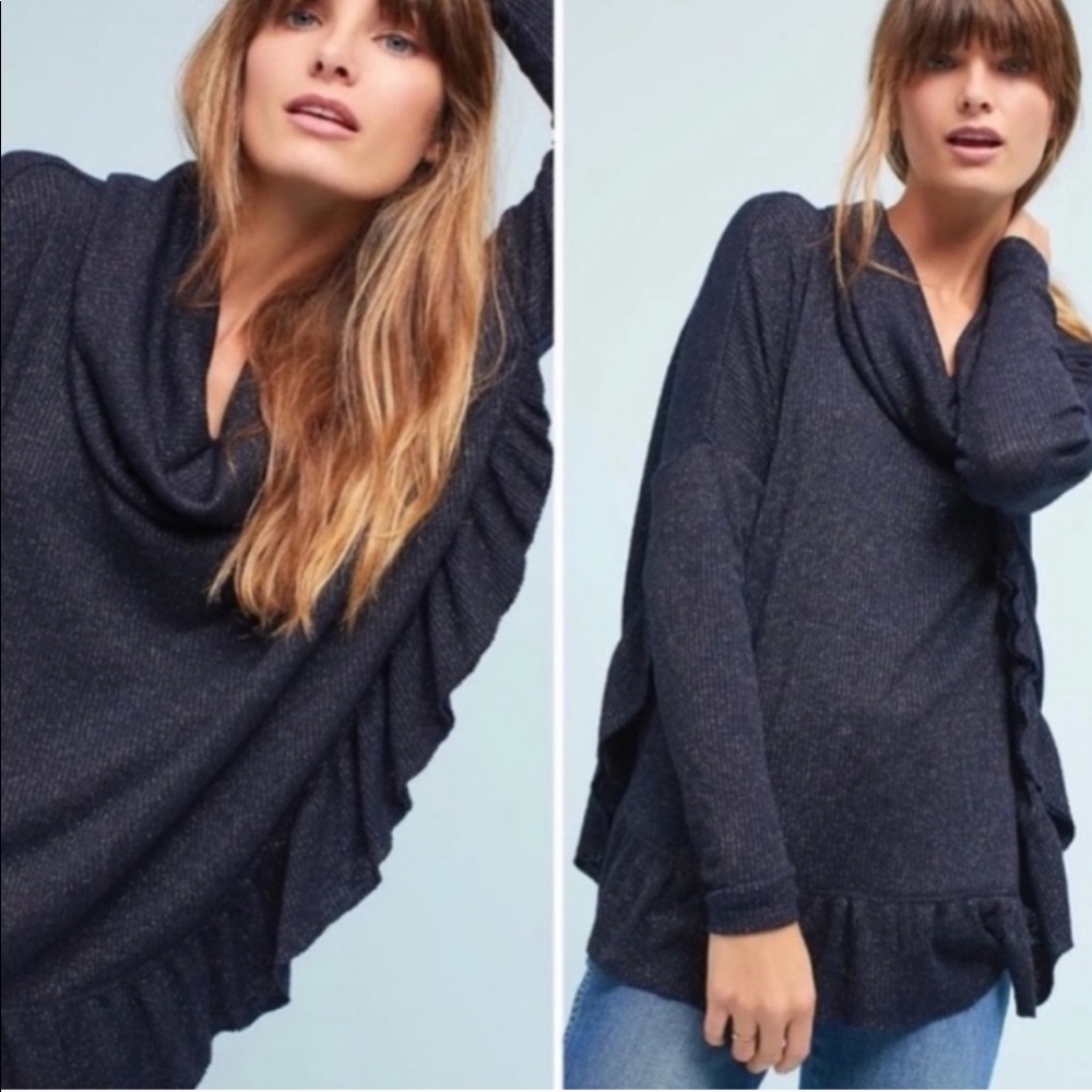 Anthropologie Postmark Orley Ruffle Cowl Neck Top